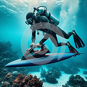 A person engaging in competitive extreme ironing underwater it