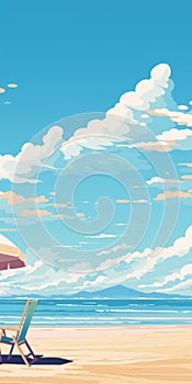 Nostalgic Cartoon Beach Illustration With Detailed Skies photo