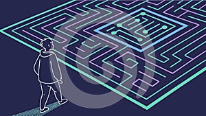 Person Entering Digital Maze Vector Problem Solving, vector design Generative AI