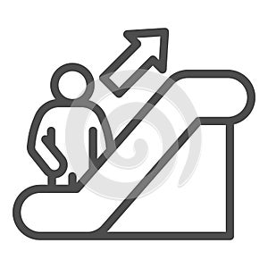 Person on escalator sign line icon, Navigation concept, Escalator up sign on white background, elevator icon in outline
