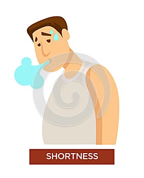 Person experiencing shortness of breath symptom and difficulty breathing photo