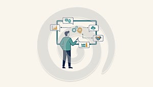 Person explaining artificial intelligence business process flowchart