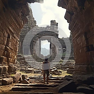 a person exploring ancient ruins and historical sites k uhd ve