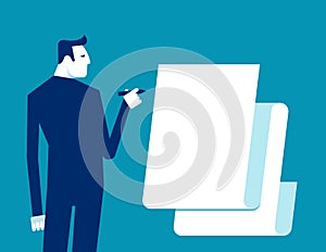 Person filling tax form. Vector illustration concept