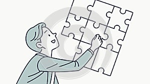 Person finding missing puzzle piece, symbolizing problem-solving and completion, vector design Generative AI