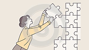 Person fitting a puzzle piece, symbolizing problem-solving and focus. vector design Generative AI