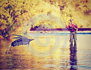 A person fly fishing