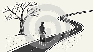 Person at a fork in the road vector. Symbolizing decision-making and choices, vector design Generative AI