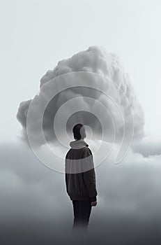 A person is in front of clouds conceptual digitalism, concept of Limitlessness, created with Generative AI technology