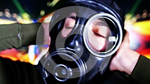 Person with gas mask war technology