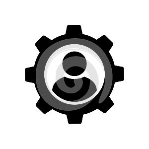 Person with gear icon, support symbol, system administrator, technical service photo