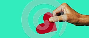 Person giving a heart, web banner