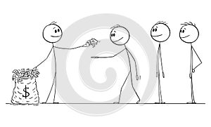 Person Giving Money to Others , Vector Cartoon Stick Figure Illustration