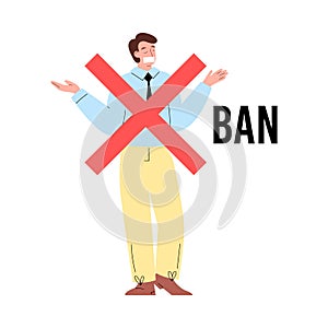 Person got ban in social media, cartoon flat vector illustration isolated.