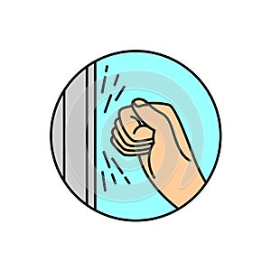 Person hand knocking on door illustration. Please knock icon.