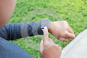 Person hand wear smart watch new modern lifestyle