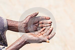 Person hands begging for food or help