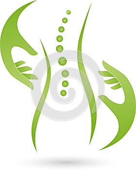 Person and hands, orthopedic and female doctor logo