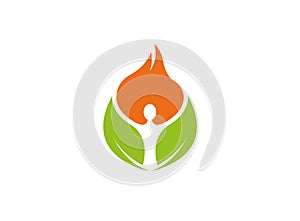 Person hands up inside leaves creative Yoga symbol logo Design