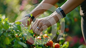 Person Harvesting Tomatoes From Garden Bush