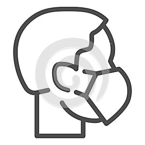 Person head with respirator or mask line icon. Masked person outline style pictogram on white background. Coronavirus photo