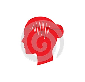 Person head silhouette with pulse line symbol, neural impulse abstract sign, music media library icon, brain health photo