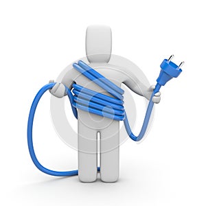 Person hold cable. Cableman