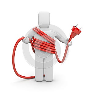 Person hold cable. Cableman