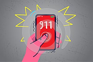 Person hold cellphone call 911