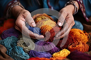 A person holding a ball of yarn in their hands