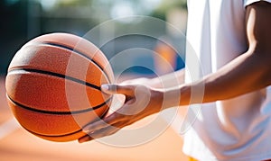 Person Holding Basketball on Court