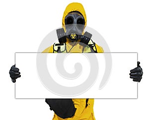 Person holding bio hazard sign