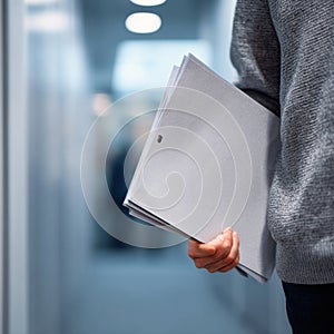 Person holding blank file folder