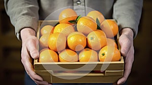 Person Holding Box Full of Oranges, Fresh Fruit for Sale and Consumption