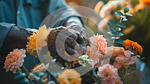 A person is holding a bunch of flowers in their hands, AI