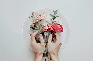 Person Holding Bunch of Red Flowers