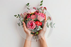 Person Holding Bunch of Red Flowers