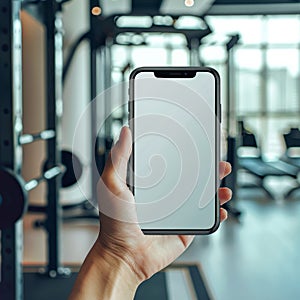 Person Holding Cell Phone in Gym