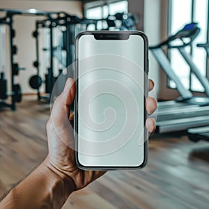 Person Holding Cell Phone in Gym