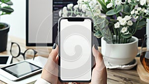 A person holding a cell phone with a white screen by AI generated image