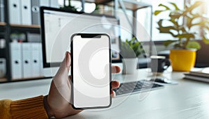 A person holding a cell phone with a white screen by AI generated image