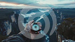 Person Holding a Compass Outdoors