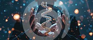 A person is holding a DNA strand in their hands