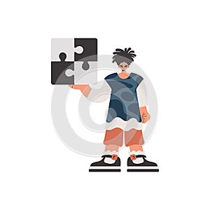 The person is holding a flabbergast. Collect work subject. Pulled back. Trendy style, Vector Illustration photo