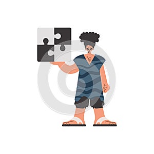 The person is holding a flabbergast. Collect work subject. Pulled back. Trendy style, Vector Illustration photo