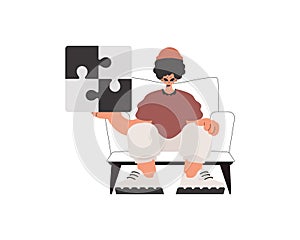 The person is holding a flabbergast. Collect work subject. Pulled back. Trendy style, Vector Illustration photo
