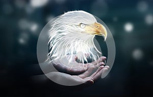 Person holding fractal endangered eagle illustration 3D rendering