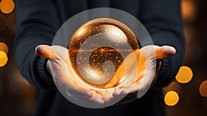 A person holding a glowing golden orb in their hands, AI