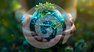 A person holding a green globe in their hands (AI Generated