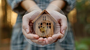 A person holding a house with keys in their hands, AI